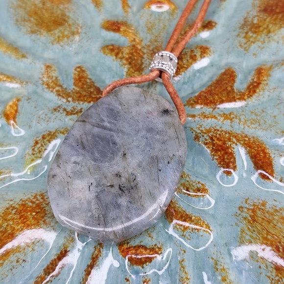 Labradorite Crystal Necklace, Leather, Artisan Made by Rust Belt Raised - Picture 8 of 14